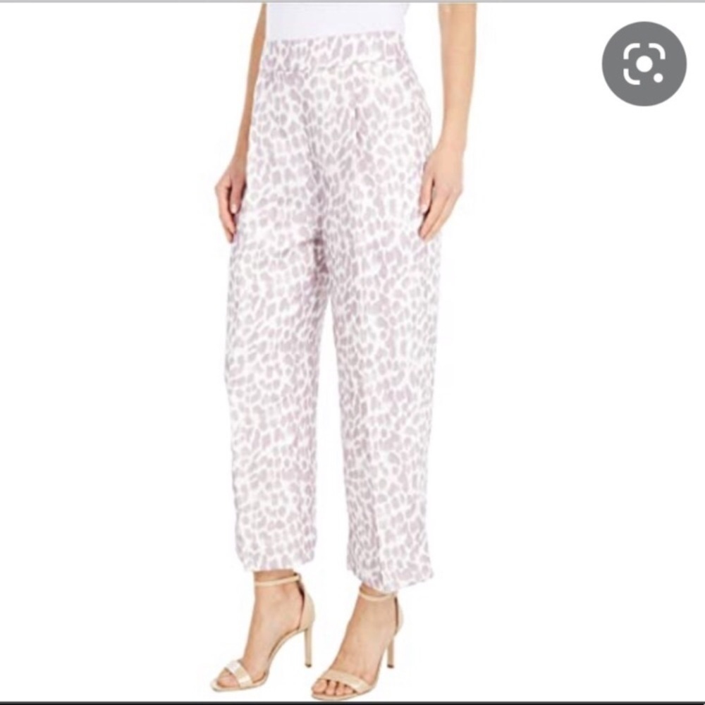 NWT J Crew Pleated Linen Blend Wide Leg Pants Sz 8 Lilac Giraffe Print Lined
